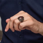 Oval Kırmızı Taşlı 925 Gümüş Erkek Yüzük thumbnail 4