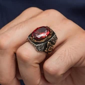 Kırmızı Taşlı 925 Gümüş Erkek Yüzük thumbnail 6