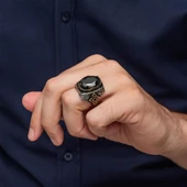 Siyah Taşlı 925 Gümüş Erkek Yüzük - 4