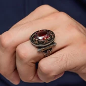 Oval Kırmızı Taşlı 925 Gümüş Erkek Yüzük thumbnail 5
