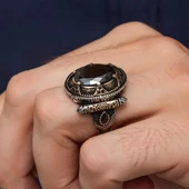 Oval Siyah Taşlı 925 Gümüş Erkek Yüzük thumbnail 7