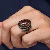 Oval Kırmızı Taşlı 925 Gümüş Erkek Yüzük thumbnail 7