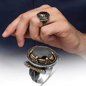 Oval Siyah Taşlı 925 Gümüş Erkek Yüzük thumbnail 1