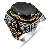 Siyah Taşlı 925 Gümüş Erkek Yüzük - 2