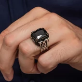 Siyah Taşlı Kare 925 Gümüş Erkek Yüzük thumbnail 3