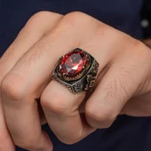 Kırmızı Taşlı 925 Gümüş Erkek Yüzük thumbnail 3