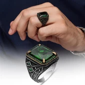 Yeşil Taşlı 925 Gümüş Erkek Yüzük thumbnail 1