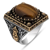 Kaplan Gözü Oval Taşlı 925 Gümüş Yüzük thumbnail 2