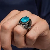 Mavi Paraipa Taşlı 925 Gümüş Erkek Yüzük thumbnail 3