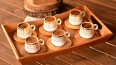 Bambum B0174 Ottoman - 6 Kişilik Kahve Takımı Altın Desenli - 1
