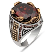 Kırmızı Taşlı Dalga Desen 925 Gümüş Yüzük thumbnail 2