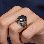 Mistik Topaz Taşlı Dalga Desen 925 Gümüş Yüzük thumbnail 3