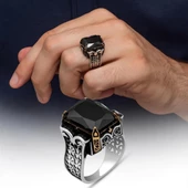 Siyah Taşlı Kare 925 Gümüş Erkek Yüzük thumbnail 1