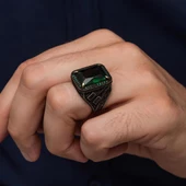 Yeşil Taşlı 925 Gümüş Erkek Yüzük thumbnail 5