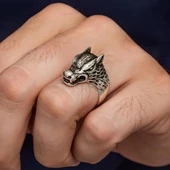 Kurt Başı Motifli 925 Gümüş Yüzük thumbnail 3