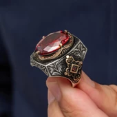 Kırmızı Taşlı 925 Gümüş Erkek Yüzük thumbnail 5