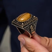 Kaplan Gözü Oval Taşlı 925 Gümüş Yüzük thumbnail 7