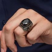Siyah Taşlı 925 Gümüş Erkek Yüzük - 5