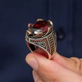 Kırmızı Taşlı Dalga Desen 925 Gümüş Yüzük thumbnail 4