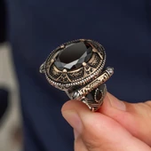 Oval Siyah Taşlı 925 Gümüş Erkek Yüzük thumbnail 5