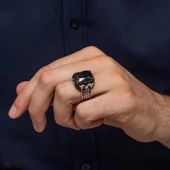 Siyah Taşlı Kare 925 Gümüş Erkek Yüzük thumbnail 4