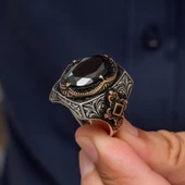 Siyah Taşlı 925 Gümüş Erkek Yüzük - 7