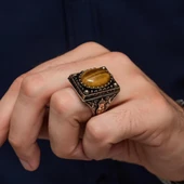 Kaplan Gözü Oval Taşlı 925 Gümüş Yüzük thumbnail 4