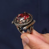 Oval Kırmızı Taşlı 925 Gümüş Erkek Yüzük thumbnail 6