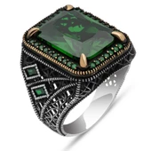 Yeşil Taşlı 925 Gümüş Erkek Yüzük thumbnail 2