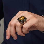 Kaplan Gözü Oval Taşlı 925 Gümüş Yüzük thumbnail 8