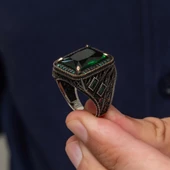 Yeşil Taşlı 925 Gümüş Erkek Yüzük thumbnail 7