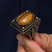 Kaplan Gözü Oval Taşlı 925 Gümüş Yüzük thumbnail 6