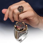 Kırmızı Taşlı Dalga Desen 925 Gümüş Yüzük thumbnail 1