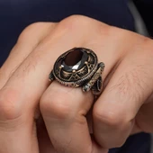 Oval Siyah Taşlı 925 Gümüş Erkek Yüzük thumbnail 3