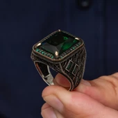 Yeşil Taşlı 925 Gümüş Erkek Yüzük thumbnail 8