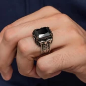 Siyah Taşlı Kare 925 Gümüş Erkek Yüzük thumbnail 6
