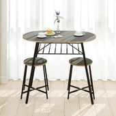 Eportatif Mutfak Masası Oval Tabure Takımı Masa Sandalye Takımı Füme 1475 thumbnail 2