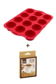 12'li Silindir Muffin Kek Kalıbı ve Pasta Süsleme Şablonu, Kahve, Tatlı Şekillendirici Süsleme Aparatı İkili Set - 1
