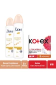 Dove Kadın Sprey Deodorant Eventone 150 ml x2 + Kotex Ped Ultra Normal 8'li - 1
