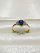Oval Safir Taş Üst Kalite Özel Tasarım Altın Yüzük thumbnail 3