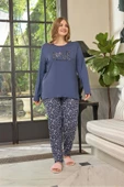 Aydoğan Kadın inci Büyük Beden LOVE Ortanca Mor Pijama Takım 0656 - 2