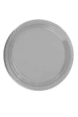 Roll-Up Kullan At Renkli Gri Parti Davet Plastik Tabak - 22 Cm. - 25 Adetlik 5 Paket - 3