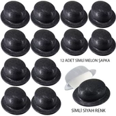 Siyah Renk Simli Melon Yuvarlak Parti Şapkası 12 Adet - 1
