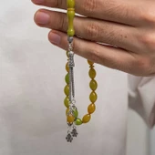 Gümüş Püsküllü Sıkma Kehribar Tesbih - 5