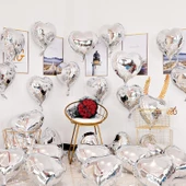 Metalize Parlak Gümüş Kalp Şekilli Uçan Balon Folyo 18 inç 45 cm 10 Adet - 2