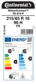 CONTİNENTAL 215/65R16 98H FR TS870P KIŞ LASTİĞİ ÜRETİM YILI:2024 - 2