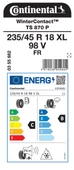 CONTİNENTAL 235/45R18 98V XL FR TS870P KIŞ LASTİĞİ ÜRETİM YILI:2024 - 2