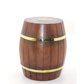 Pirinç Ahşap Fıçı Kumbara 18 Cm - 1