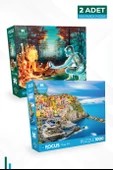2 Adet 1000 Parça Puzzle - Ateş ve Su  ve Cinque Terre - 1