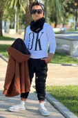 Erkek Çocuk OK Yazı Baskılı Kazak Kahverengi Peluş Yünlü Ceket Penye Alt Eşofman Takım - 3